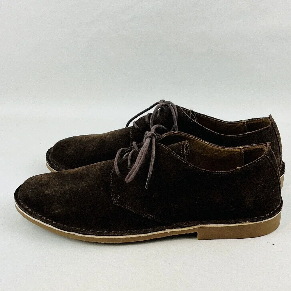 Mens 10.5M Nunn Bush Gordy Plain Toe Oxford‎ Brown Suede Casual Dual Comfort